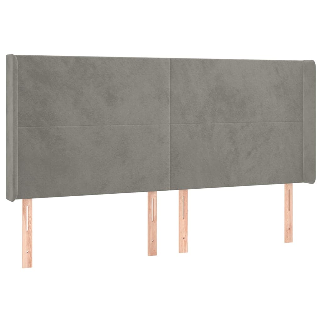 vidaXL Cabeceira cama c/ abas veludo 183x16x118/128 cm cinzento-claro