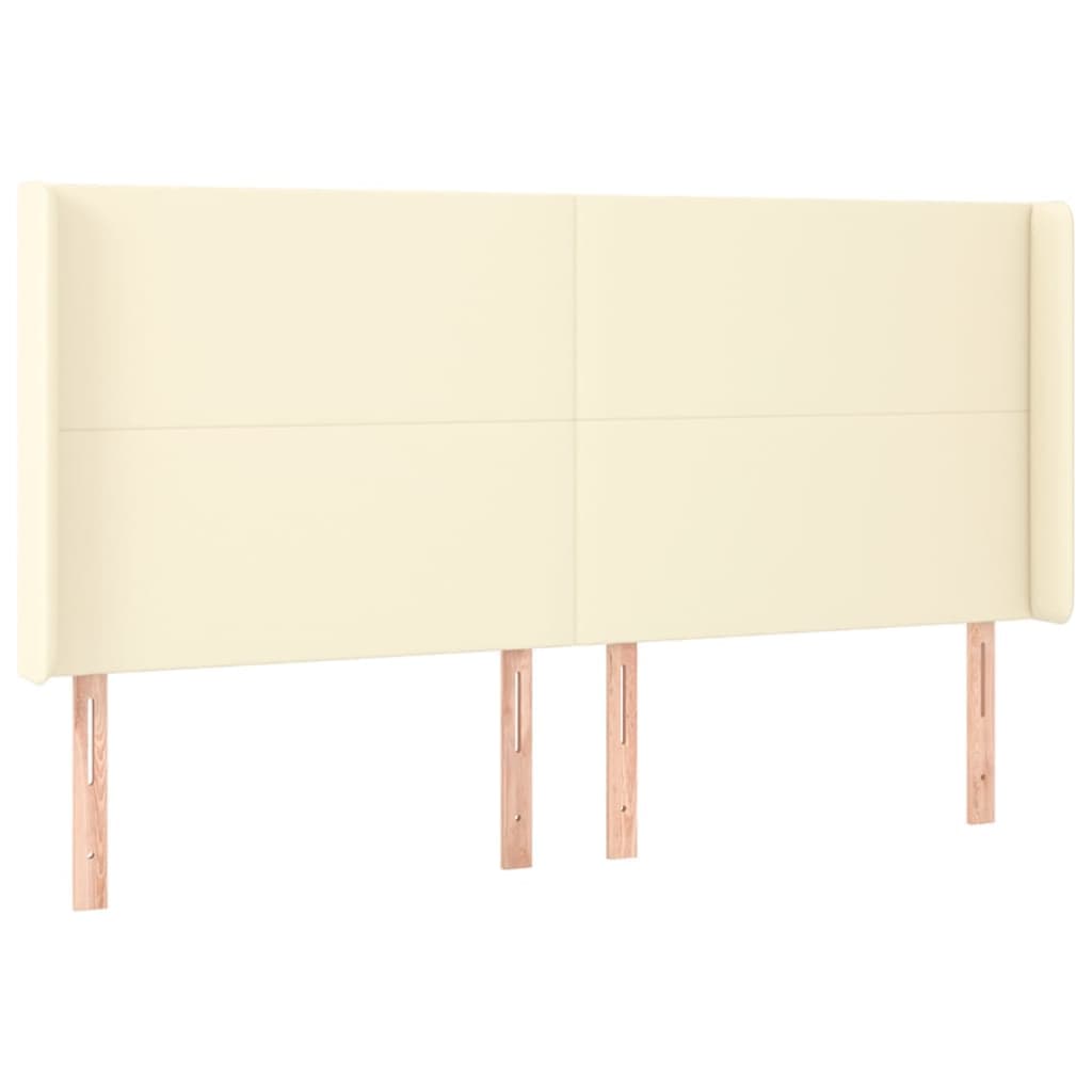vidaXL Cabeceira cama c/ abas couro artificial 203x16x118/128 cm creme