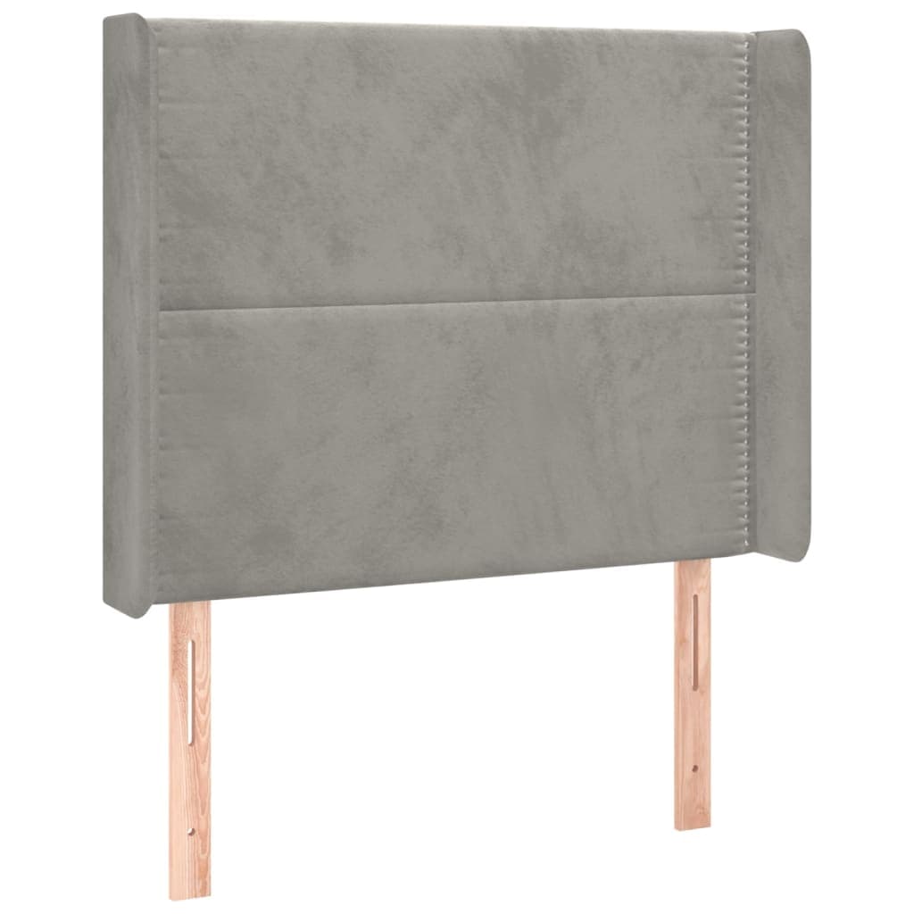 vidaXL Cabeceira cama c/ abas veludo 103x16x118/128 cm cinzento-claro