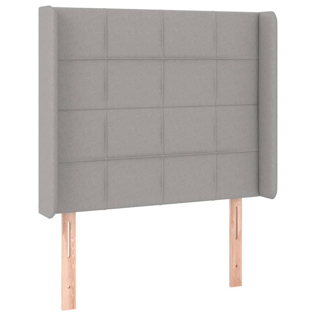 vidaXL Cabeceira de cama c/ abas tecido 83x16x118/128cm cinzento-claro