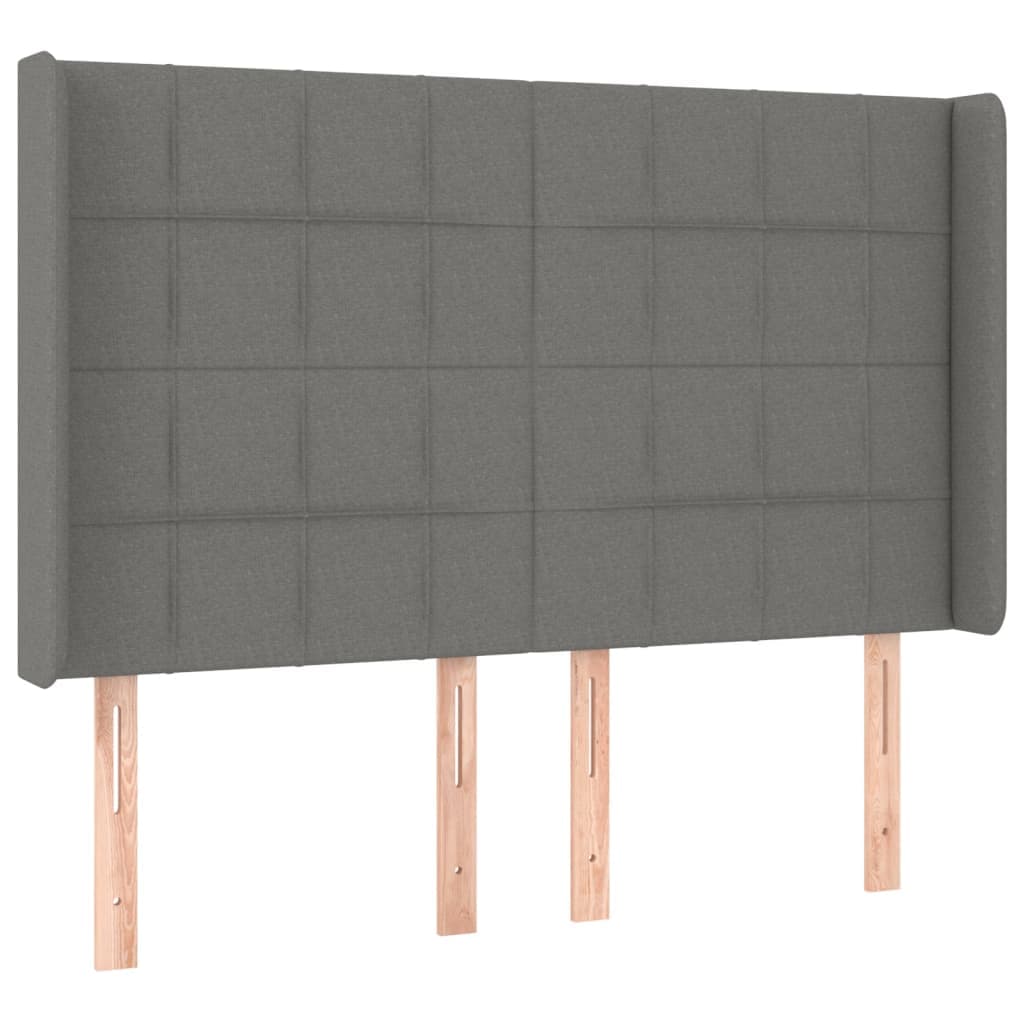 vidaXL Cabeceira cama c/ abas tecido 147x16x118/128 cm cinzento-escuro