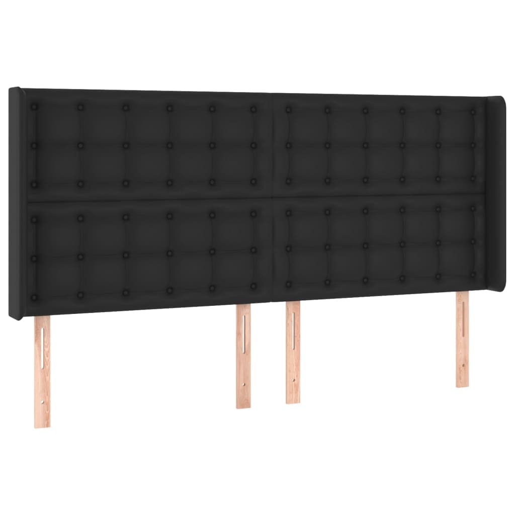 vidaXL Cabeceira de cama c/ abas couro artif. 163x16x118/128 cm preto
