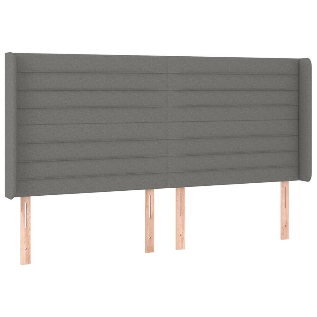 vidaXL Cabeceira cama c/ abas tecido 163x16x118/128 cm cinzento-escuro