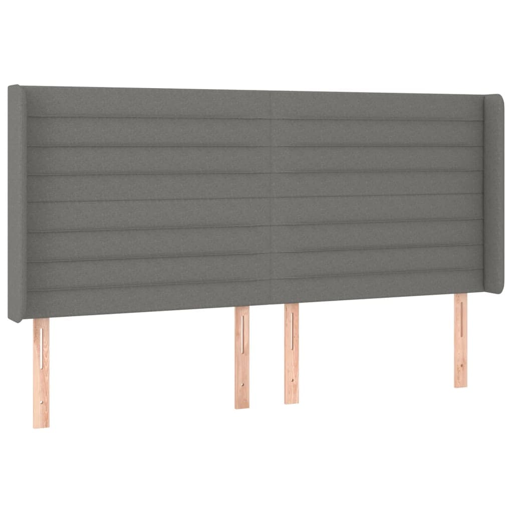 vidaXL Cabeceira cama c/ abas tecido 203x16x118/128 cm cinzento-escuro