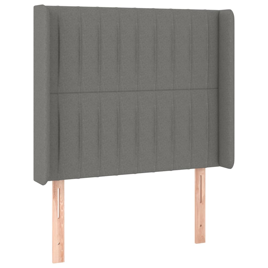 vidaXL Cabeceira cama c/ abas tecido 103x16x118/128 cm cinzento-escuro