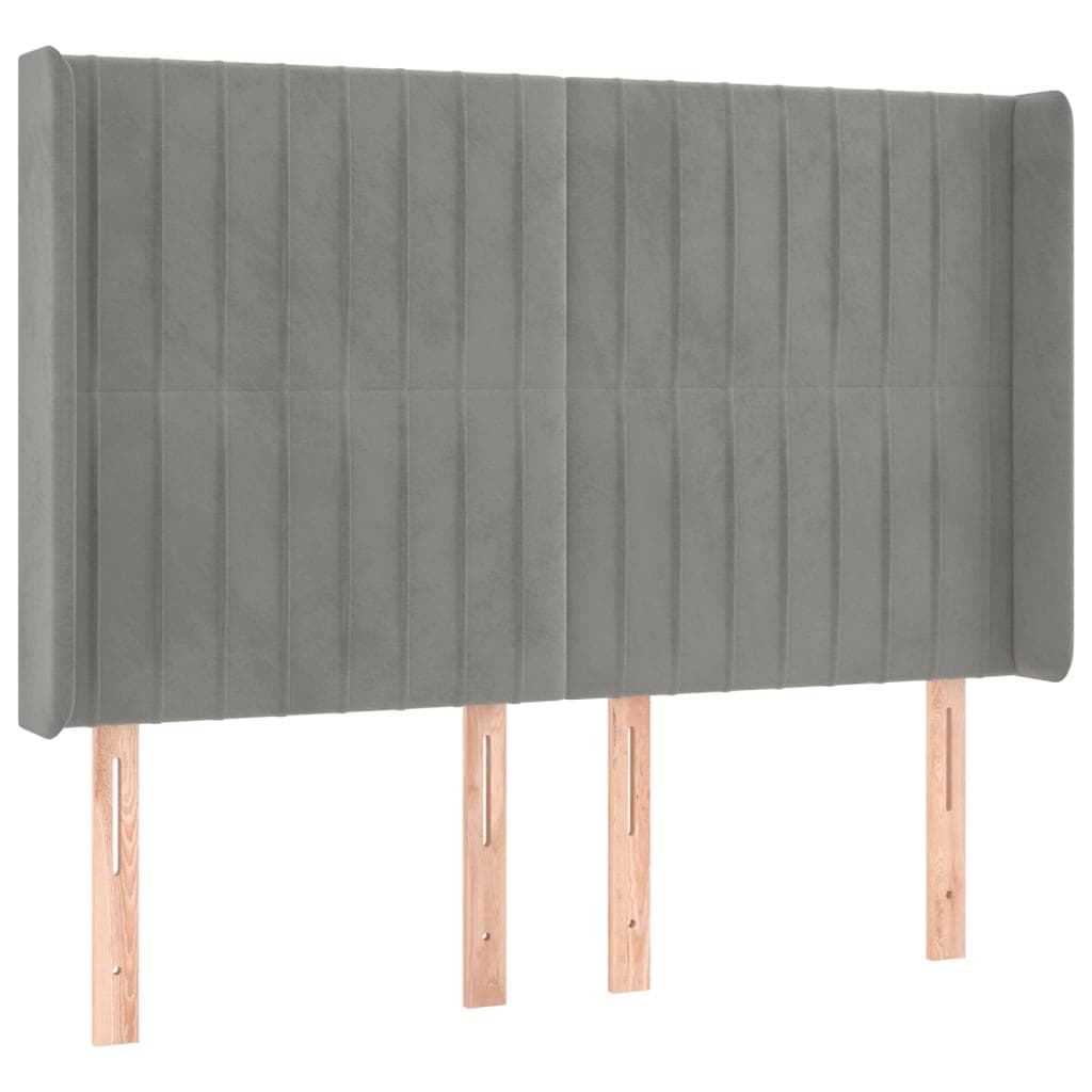 vidaXL Cabeceira cama c/ abas veludo 147x16x118/128 cm cinzento-claro