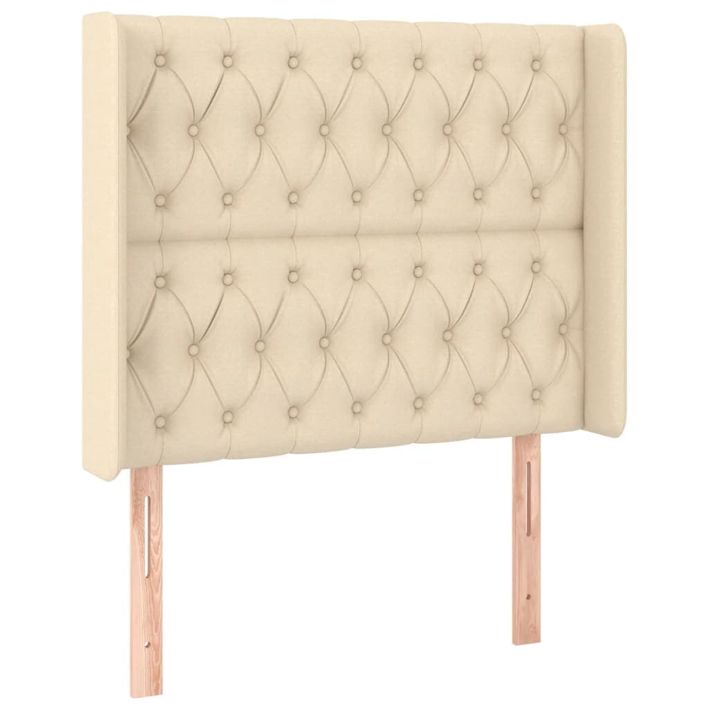 vidaXL Cabeceira de cama c/ abas tecido 103x16x118/128 cm creme
