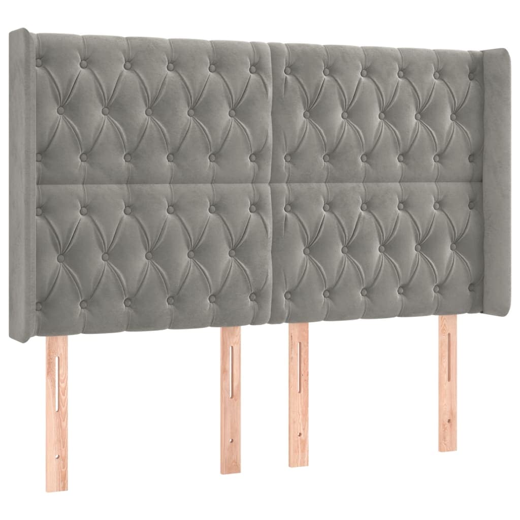 vidaXL Cabeceira cama c/ abas veludo 147x16x118/128 cm cinzento-claro