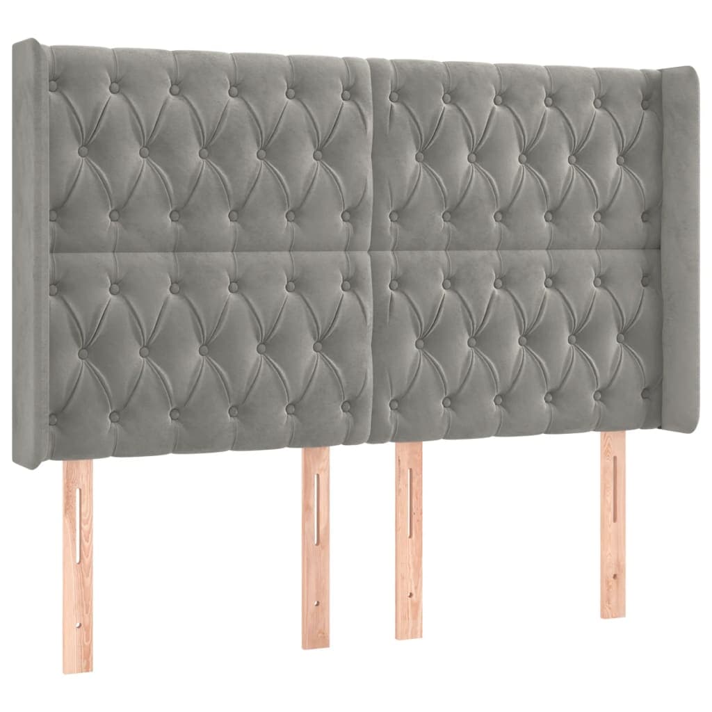 vidaXL Cabeceira cama c/ abas veludo 163x16x118/128 cm cinzento-claro