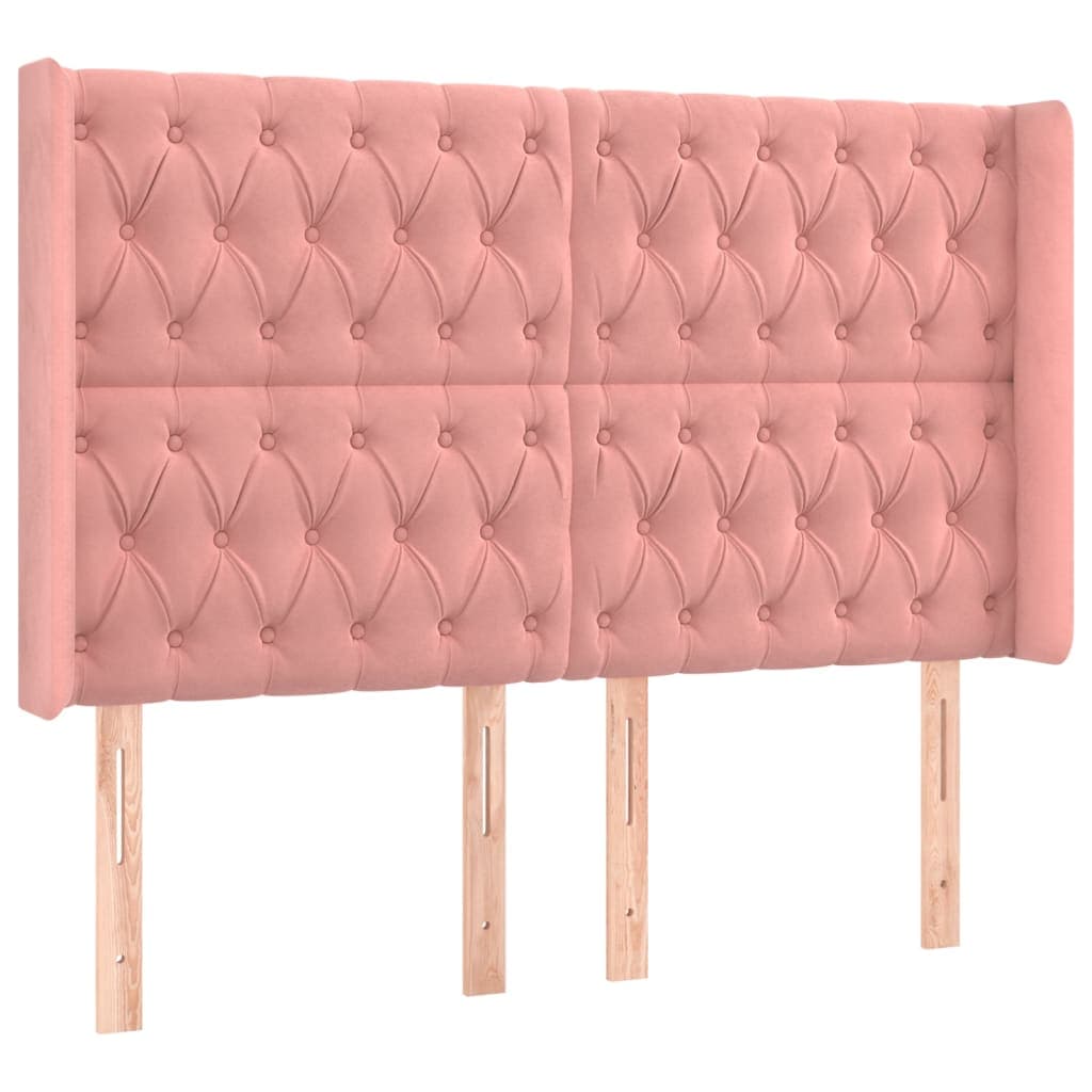 vidaXL Cabeceira cama c/ abas veludo 163x16x118/128 cm rosa