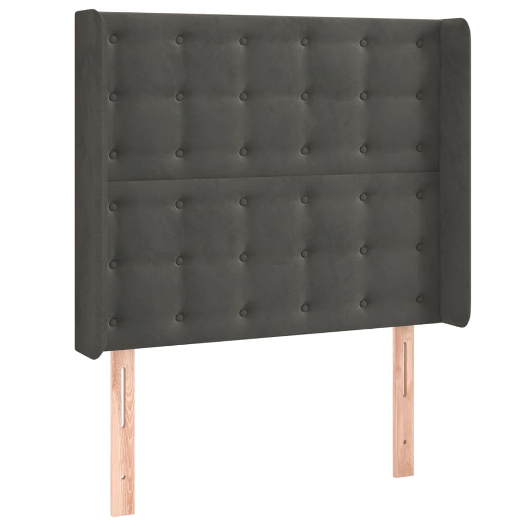 vidaXL Cabeceira cama c/ abas veludo 103x16x118/128 cm cinzento-escuro