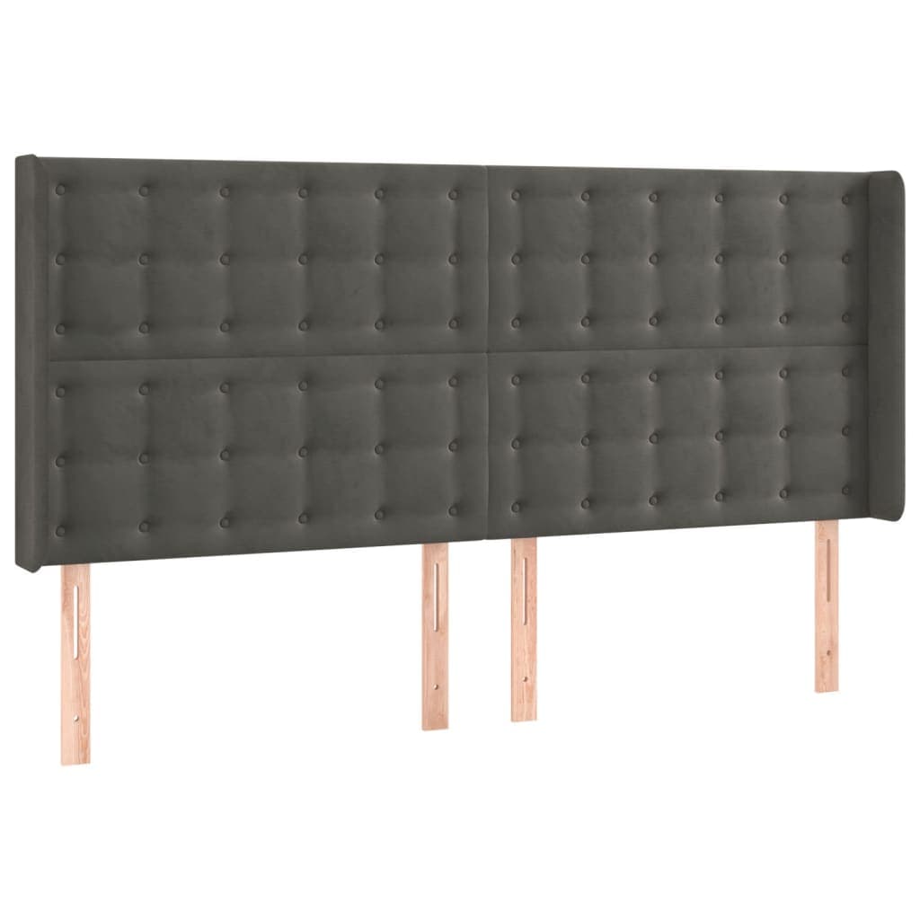 vidaXL Cabeceira cama c/ abas veludo 203x16x118/128 cm cinzento-escuro