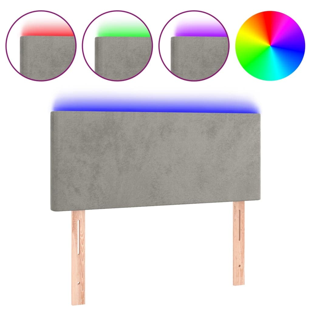 vidaXL Cabeceira de cama c/ luzes LED veludo 80x5x78/88 cm cinza-claro