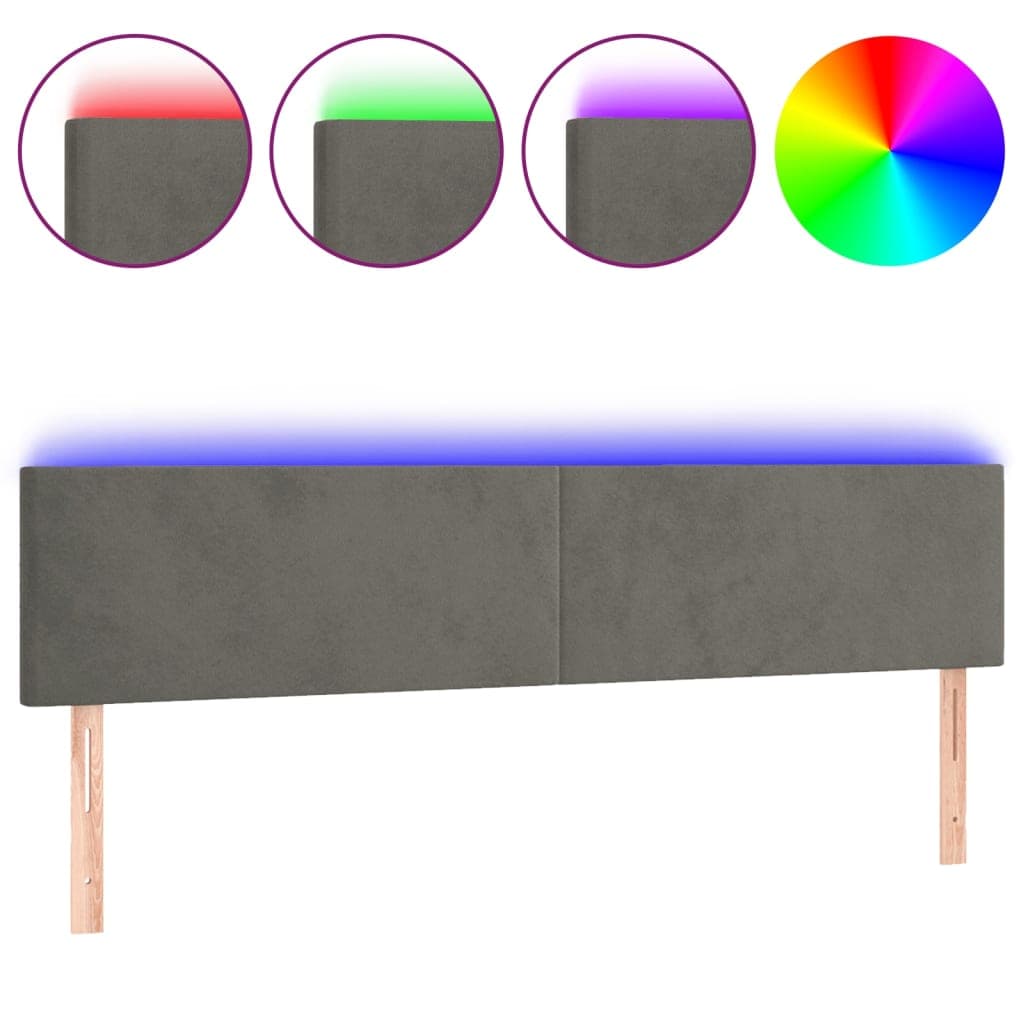 vidaXL Cabeceira de Cama C/luzes led Veludo 160x5x78/88cm Cinza-escuro - 247255240
