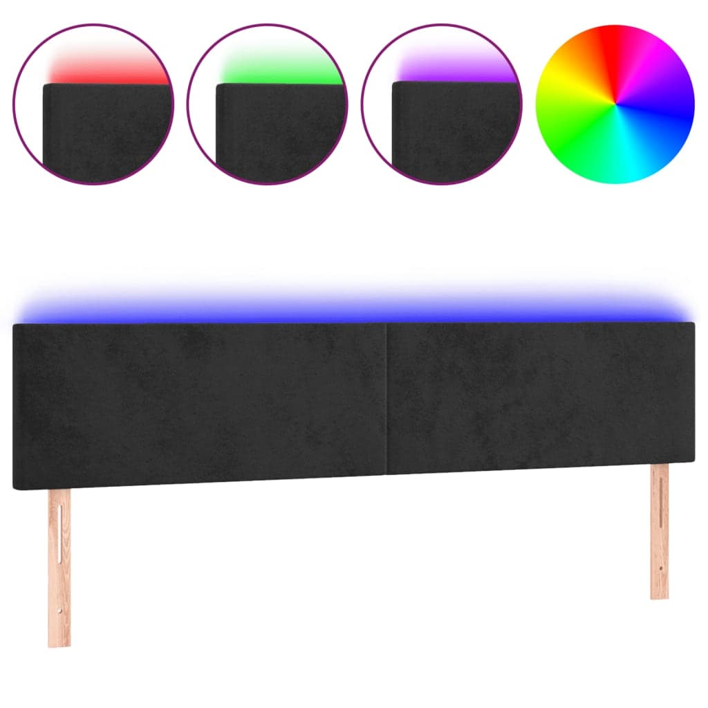 vidaXL Cabeceira de Cama com Luzes led Veludo 160x5x78/88 cm Preto - 2651049305