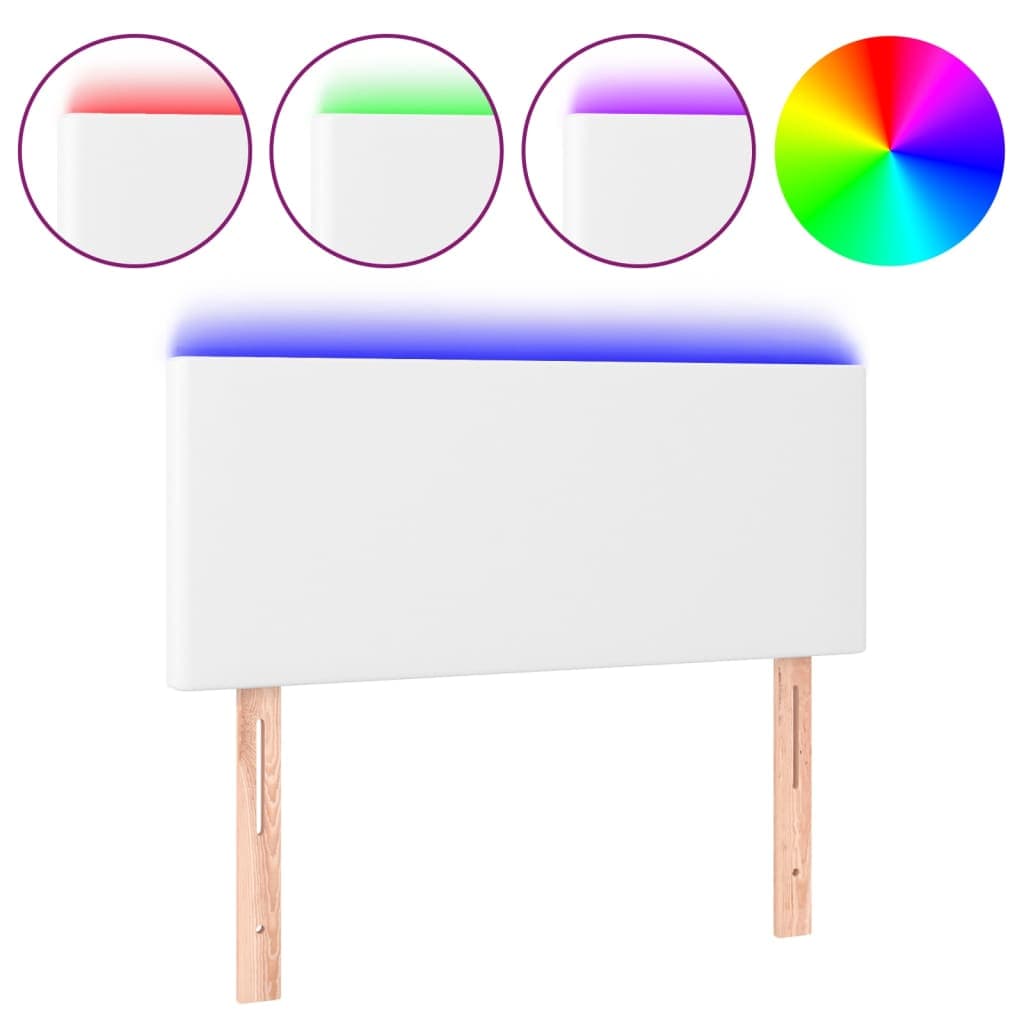 vidaXL Cabeceira de cama c/ LED couro artificial 100x5x78/88 cm branco