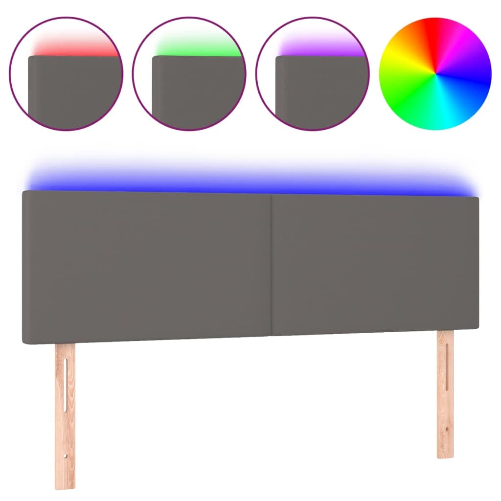 vidaXL Cabeceira cama c/ LED 144x5x78/88cm couro artificial cinzento