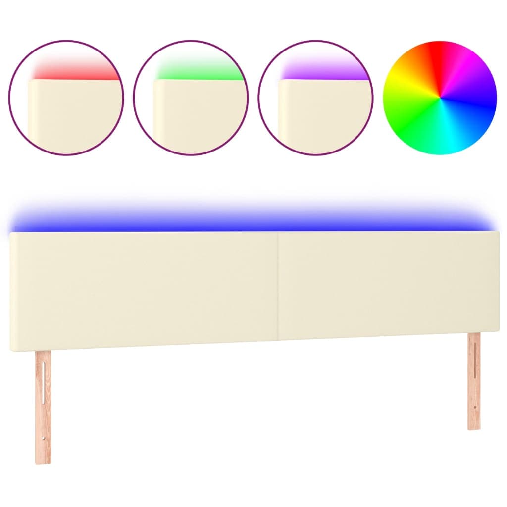 vidaXL Cabeceira de cama c/ LED 180x5x78/88 cm couro artificial creme