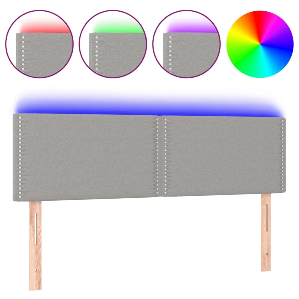 vidaXL Cabeceira de cama c/ luzes LED tecido 144x5x78/88cm cinza-claro