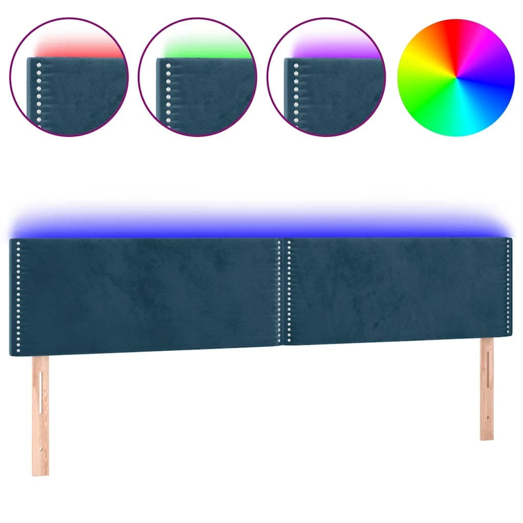vidaXL Cabeceira de cama c/ luzes LED veludo 180x5x78/88cm azul-escuro