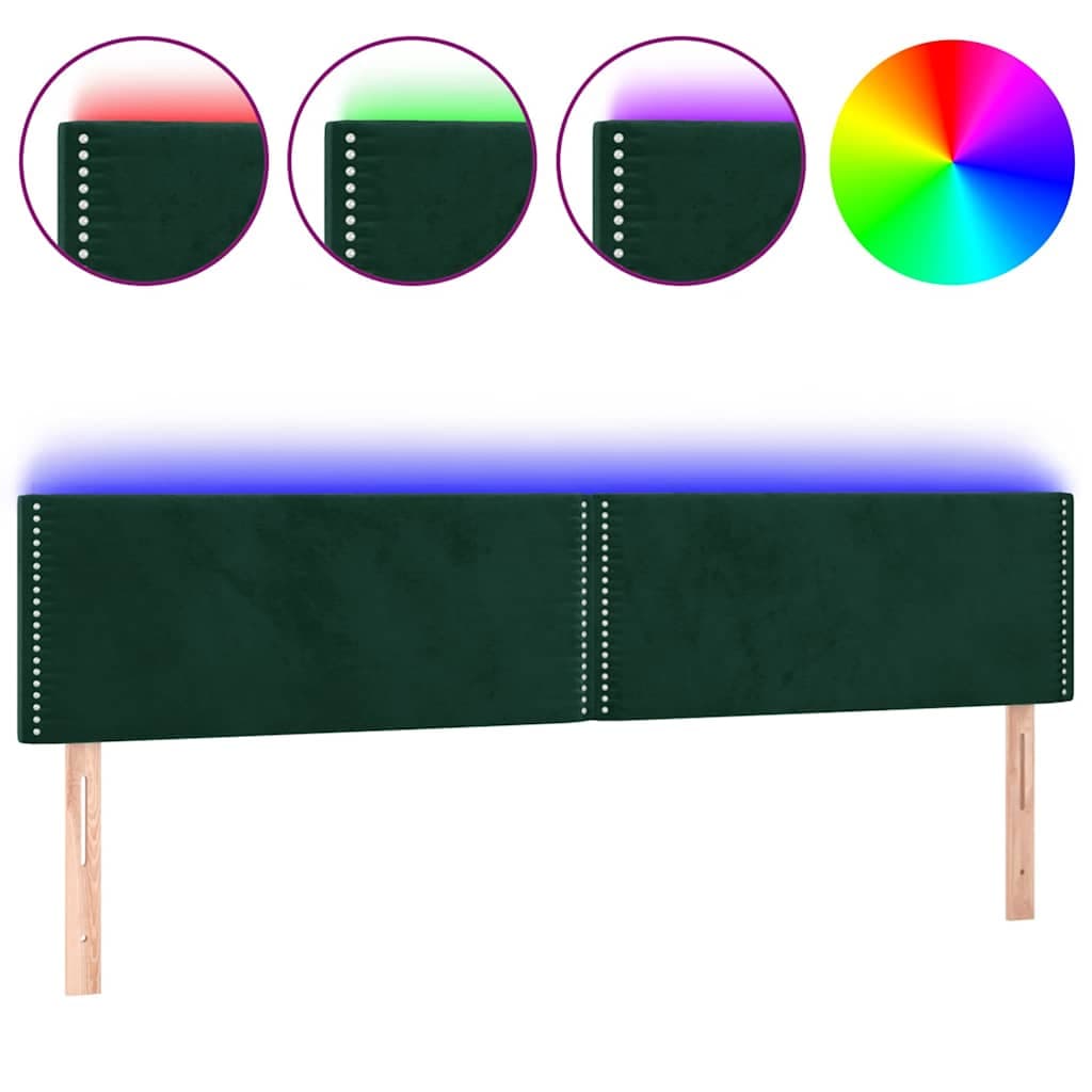 vidaXL Cabeceira de cama c/luzes LED veludo 200x5x78/88cm verde-escuro