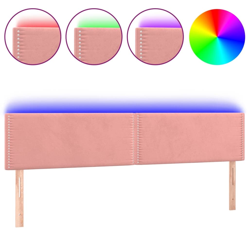 vidaXL Cabeceira de cama c/ luzes LED veludo 200x5x78/88 cm rosa