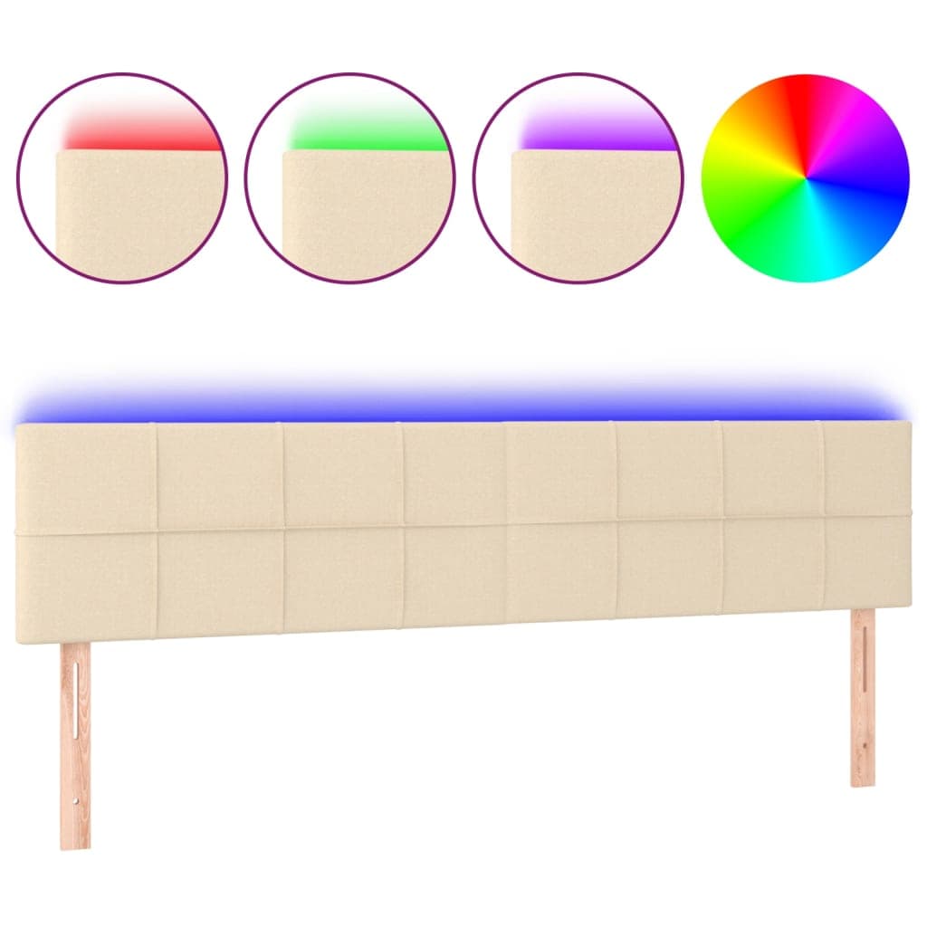 vidaXL Cabeceira de cama c/ luzes LED tecido 200x5x78/88 cm cor creme