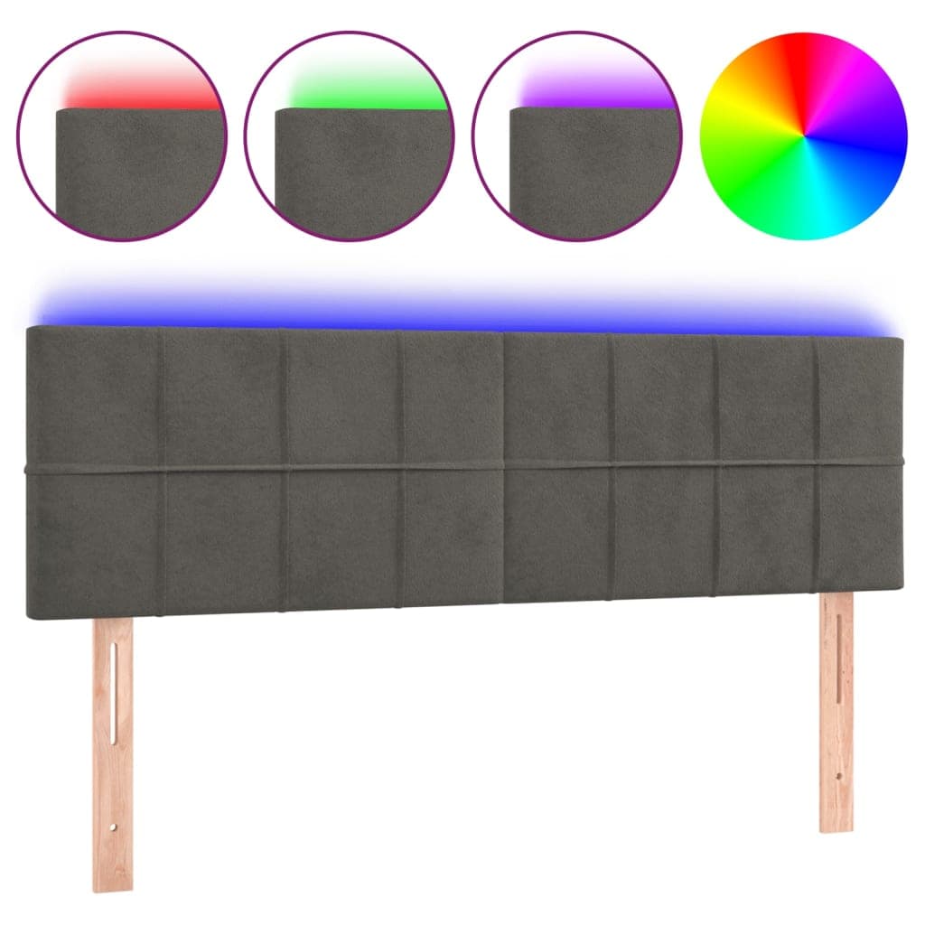 vidaXL Cabeceira de cama c/luzes LED veludo 144x5x78/88cm cinza-escuro