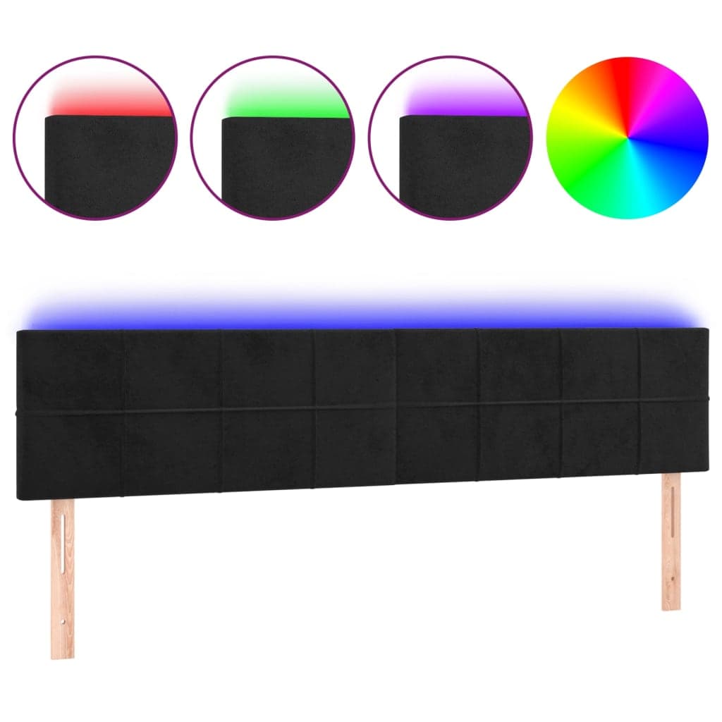 vidaXL Cabeceira de cama c/ luzes LED veludo 160x5x78/88 cm preto