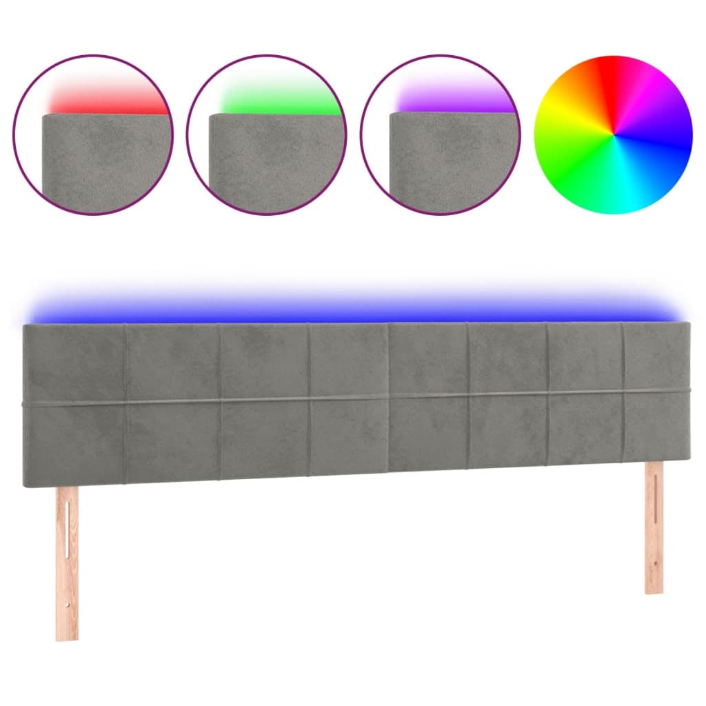 vidaXL Cabeceira de cama c/luzes LED veludo 200x5x78/88 cm cinza-claro