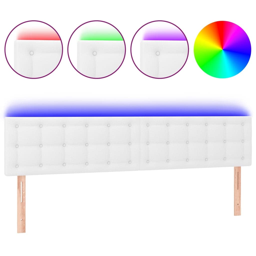 vidaXL Cabeceira de Cama com led Couro Artificial 180x5x78/88 cm Branco - 913941105