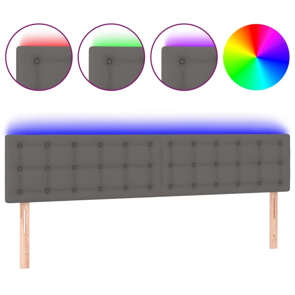 vidaXL Cabeceira cama c/ LED 200x5x78/88cm couro artificial cinzento