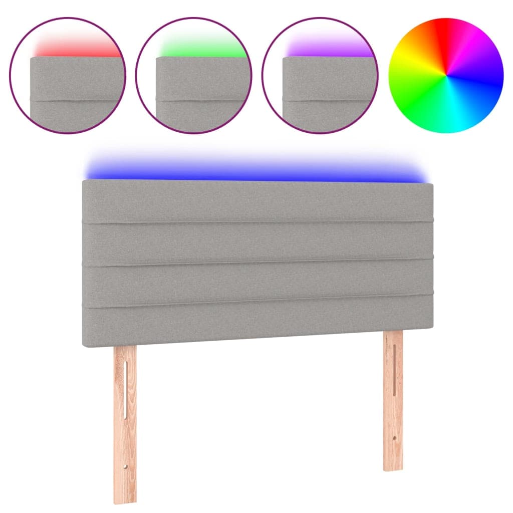 vidaXL Cabeceira de cama c/luzes LED tecido 100x5x78/88 cm cinza-claro