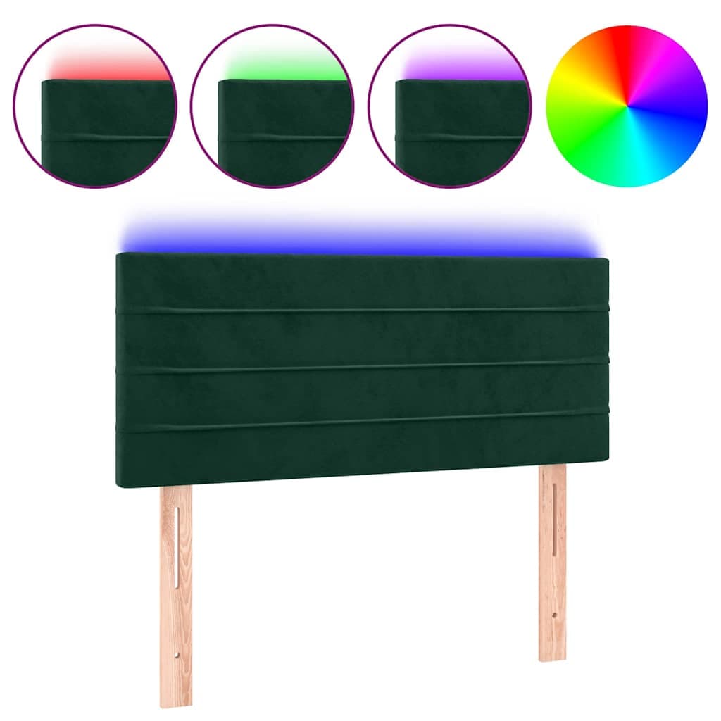 vidaXL Cabeceira de cama c/ luzes LED veludo 80x5x78/88cm verde-escuro