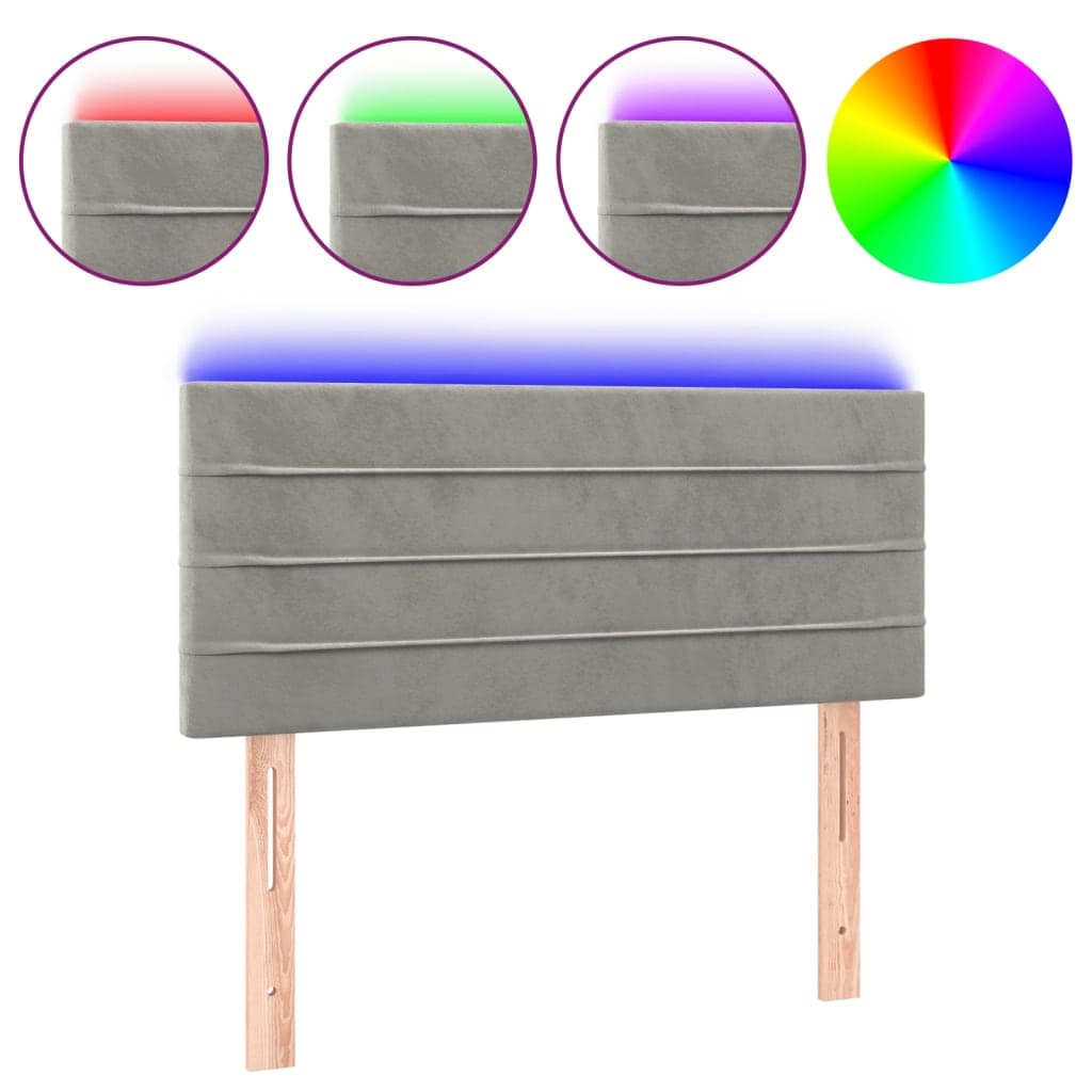 vidaXL Cabeceira de cama c/ luzes LED tecido 90x5x78/88 cm cinza-claro