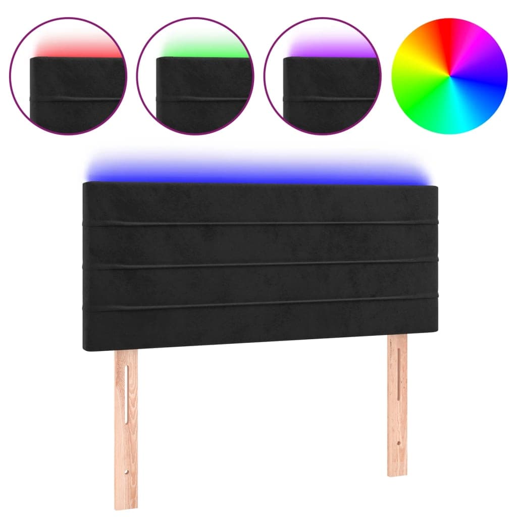 vidaXL Cabeceira de Cama C/luzes led Veludo 100x5x78/88 cm Preto - 1739160003