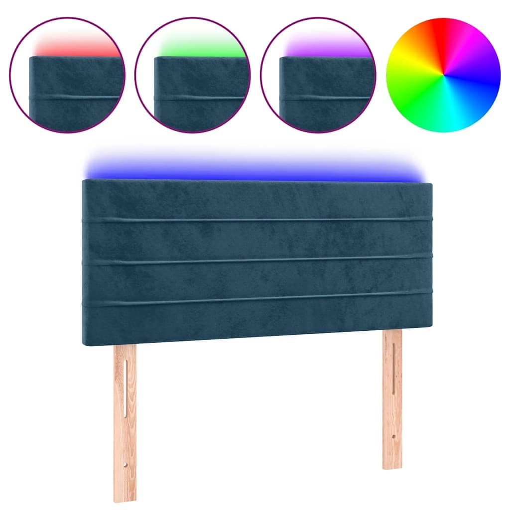 vidaXL Cabeceira de cama c/ luzes LED veludo 100x5x78/88cm azul-escuro