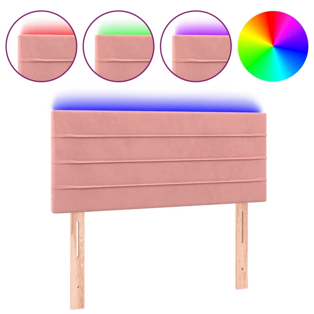 vidaXL Cabeceira de cama c/ luzes LED veludo 100x5x78/88 cm rosa