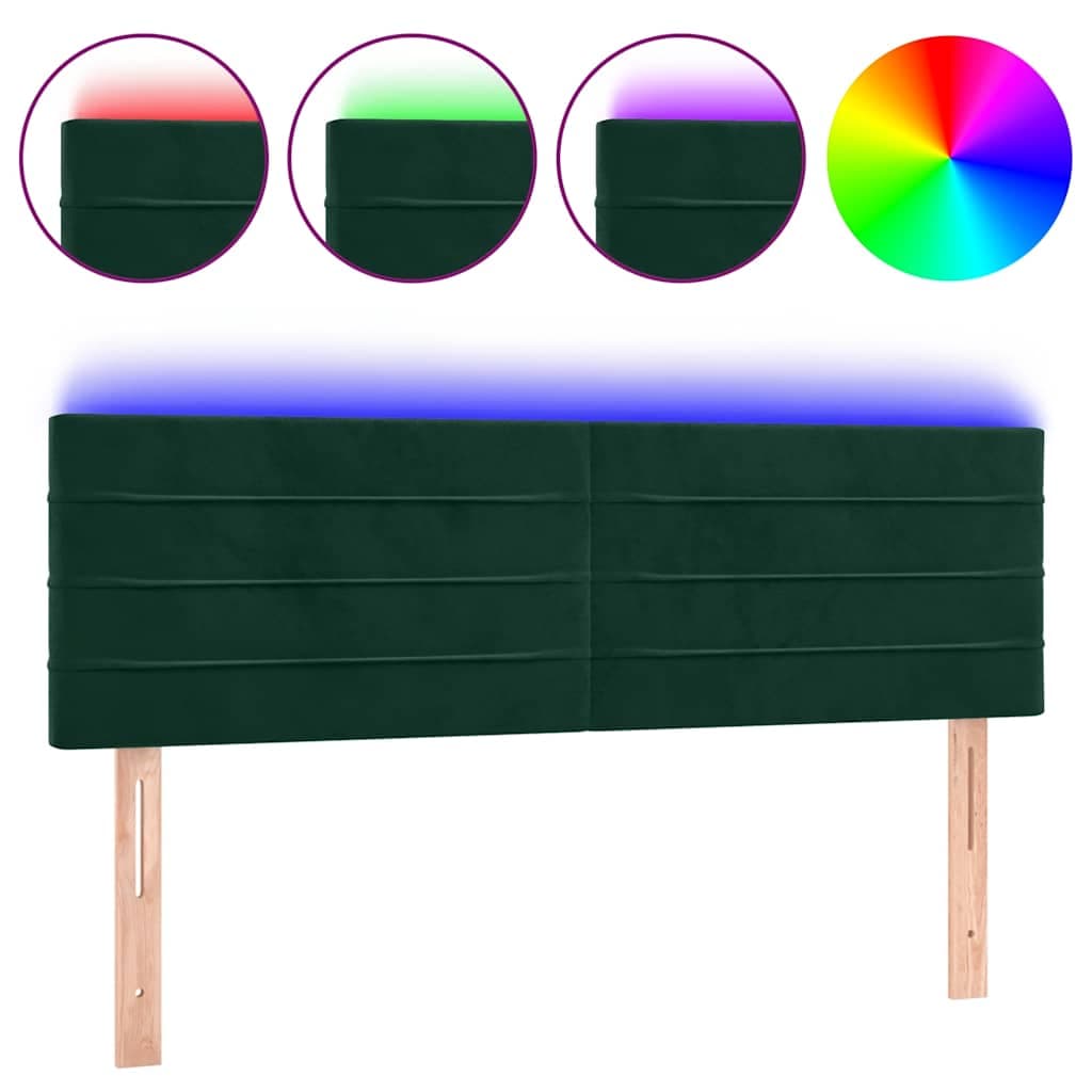 vidaXL Cabeceira de cama c/luzes LED veludo 144x5x78/88cm verde-escuro