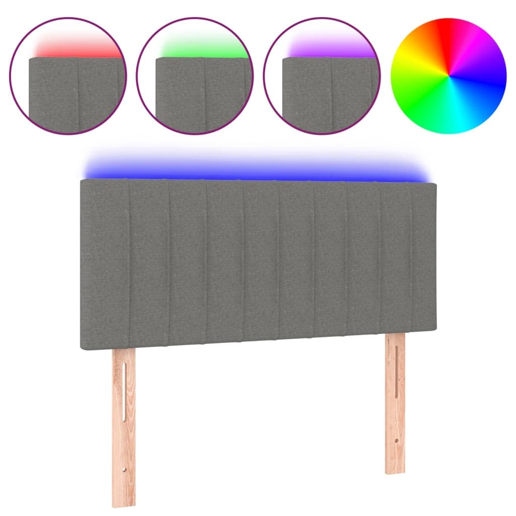 vidaXL Cabeceira de cama c/ luzes LED tecido 90x5x78/88cm cinza-escuro