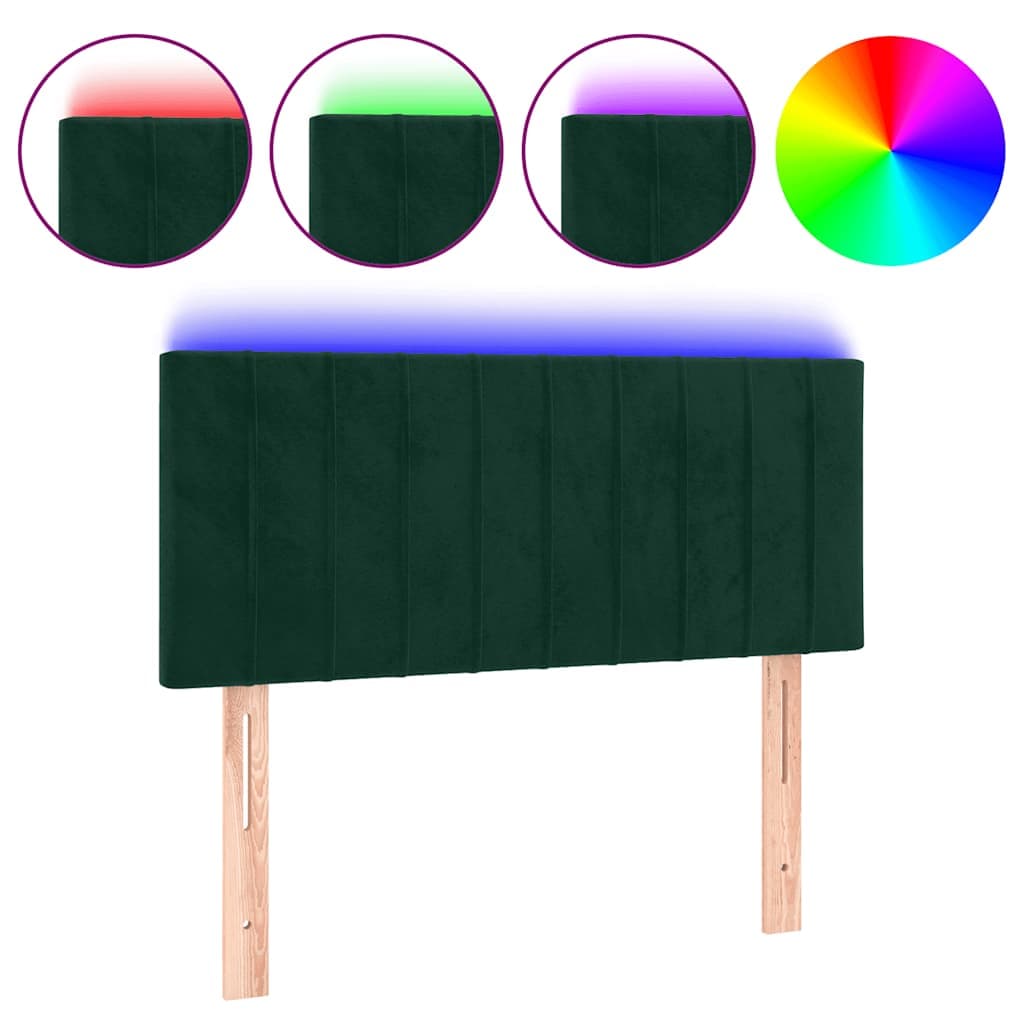 vidaXL Cabeceira de cama c/ luzes LED veludo 90x5x78/88cm verde-escuro