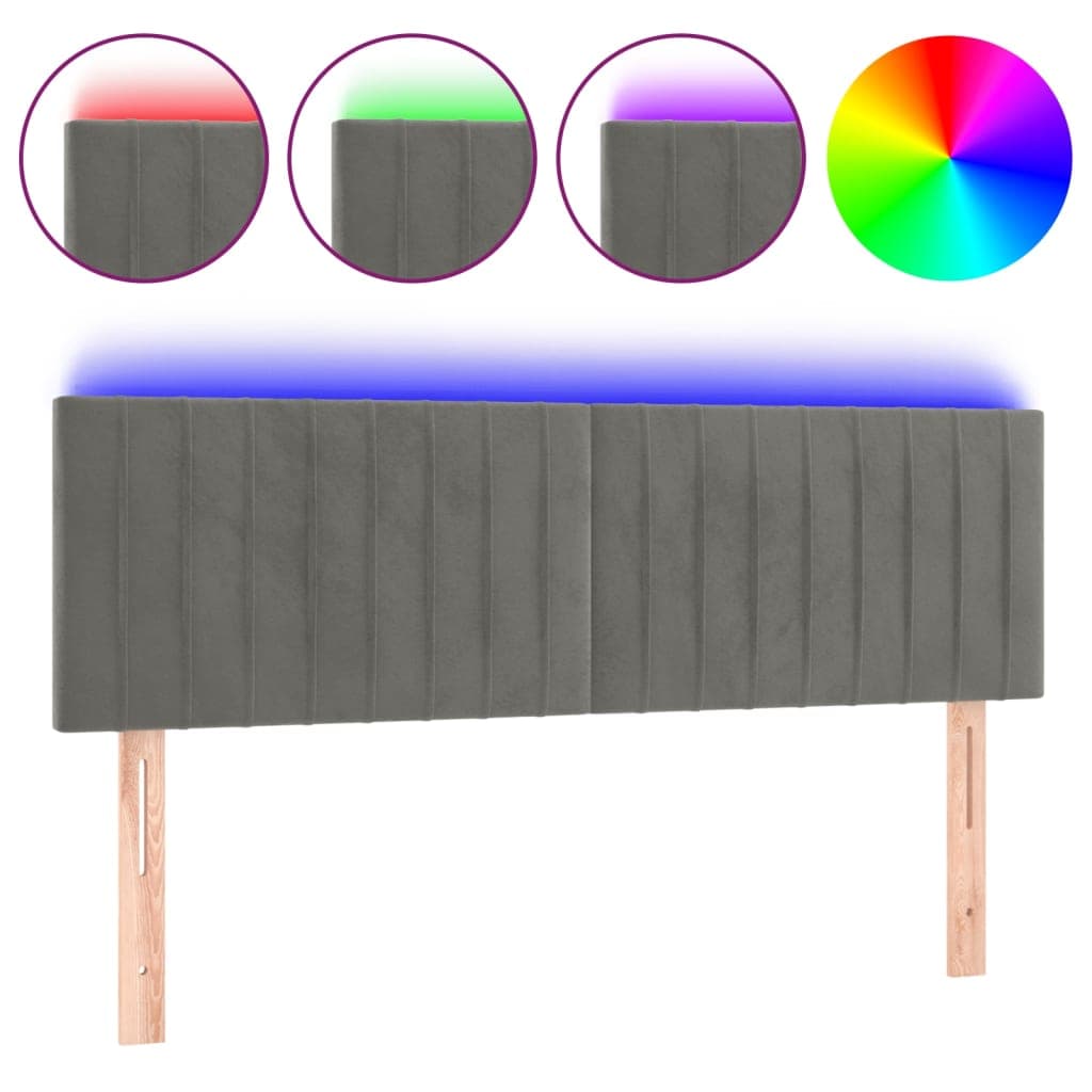 vidaXL Cabeceira de cama c/luzes LED veludo 144x5x78/88 cm cinza-claro