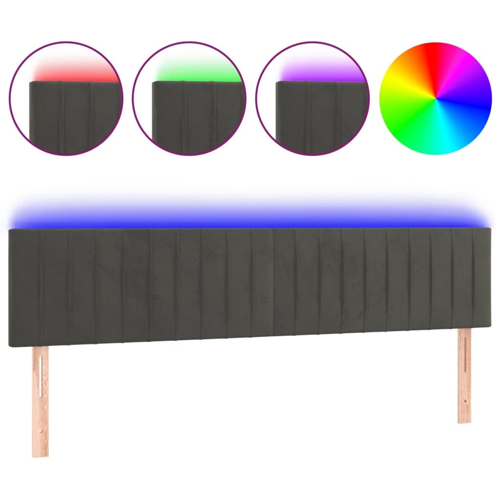 vidaXL Cabeceira de cama c/luzes LED veludo 160x5x78/88cm cinza-escuro