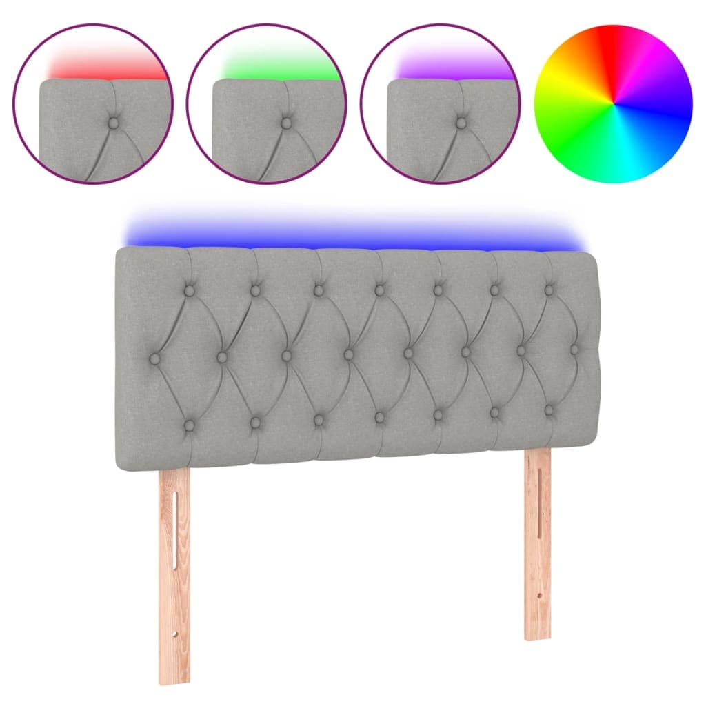vidaXL Cabeceira de cama c/ luzes LED tecido 100x7x78/88cm cinza-claro