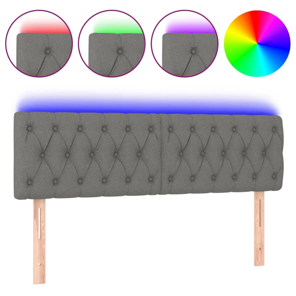 vidaXL Cabeceira de cama c/luzes LED tecido 160x7x78/88cm cinza-escuro