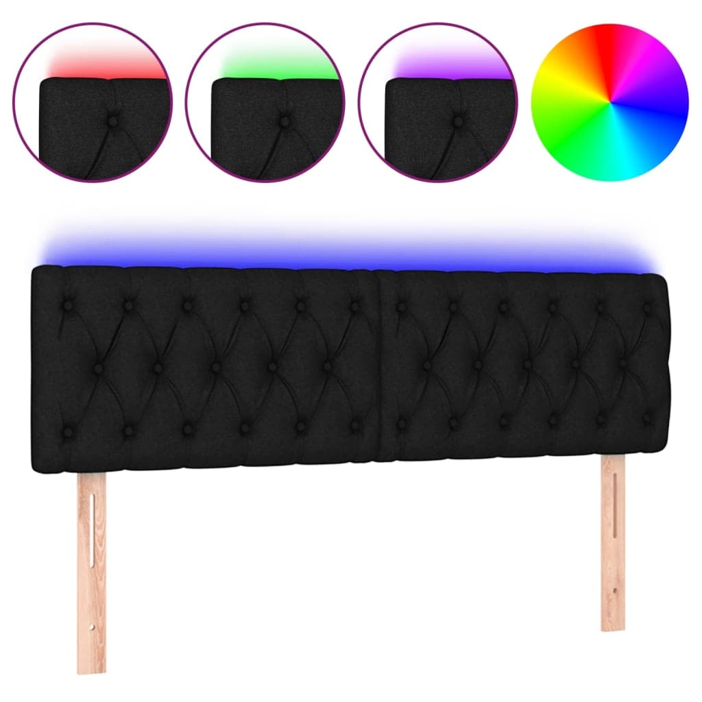 vidaXL Cabeceira de cama c/ luzes LED tecido 160x7x78/88 cm preto