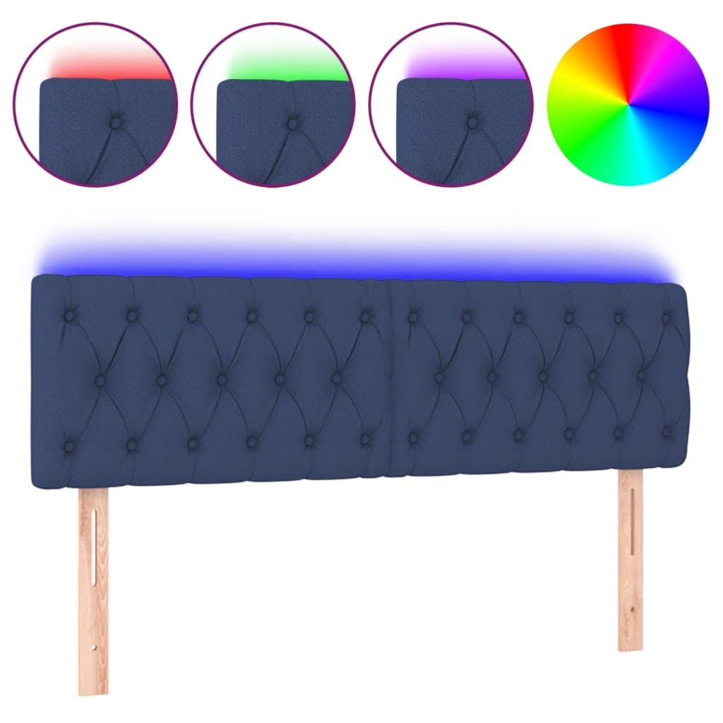 vidaXL Cabeceira de cama c/ luzes LED tecido 160x7x78/88 cm azul
