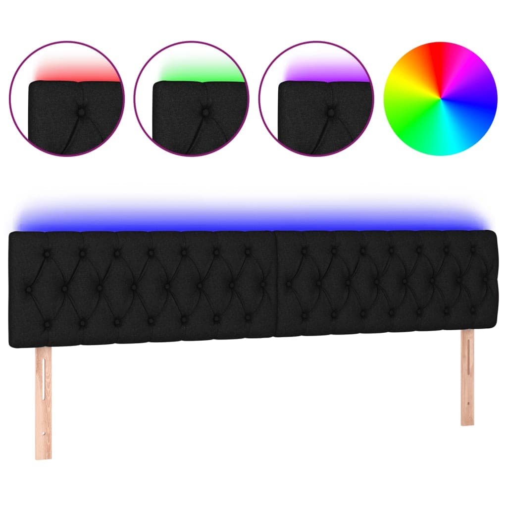 vidaXL Cabeceira de cama c/ luzes LED tecido 200x7x78/88 cm preto