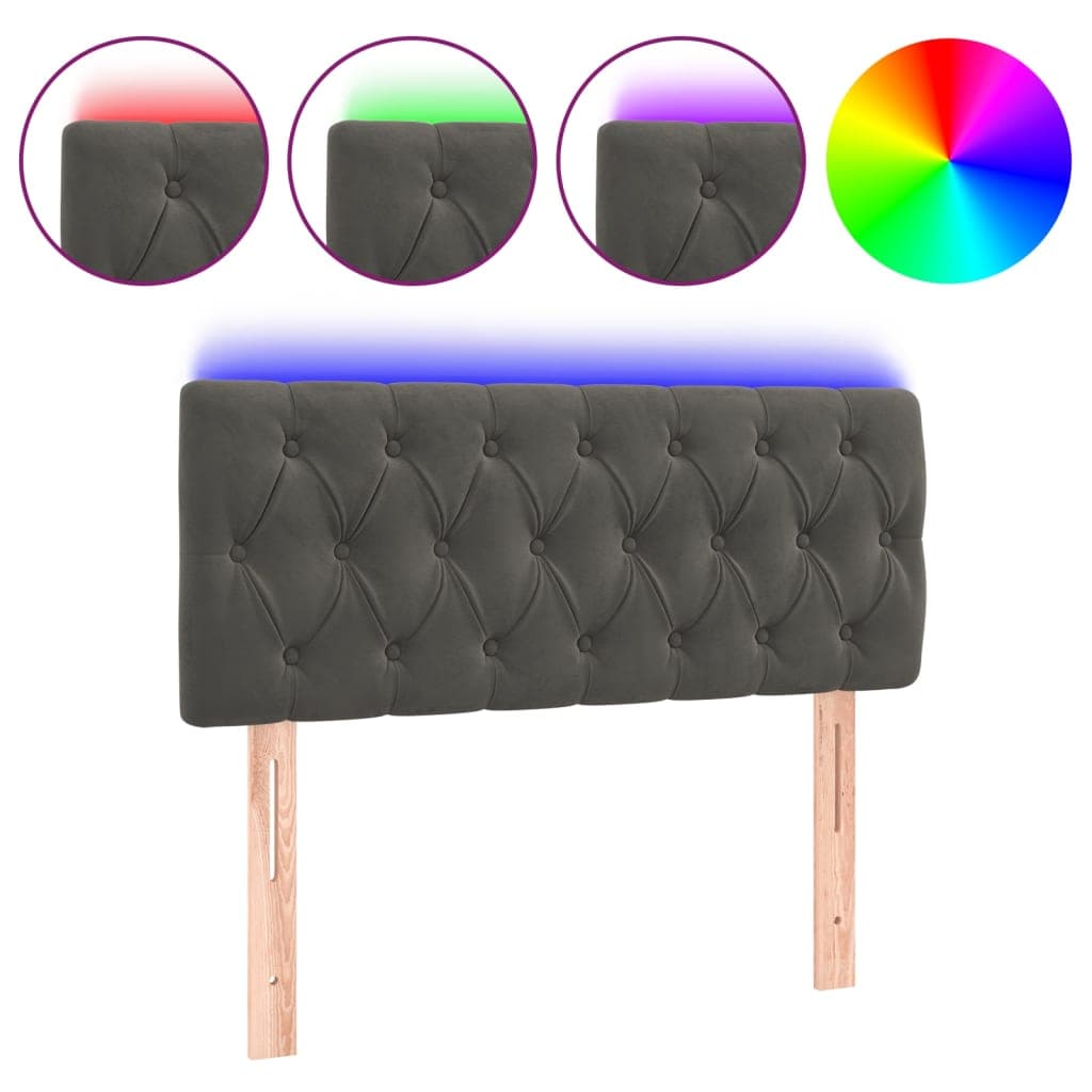 vidaXL Cabeceira de cama c/luzes LED veludo 100x7x78/88cm cinza-escuro