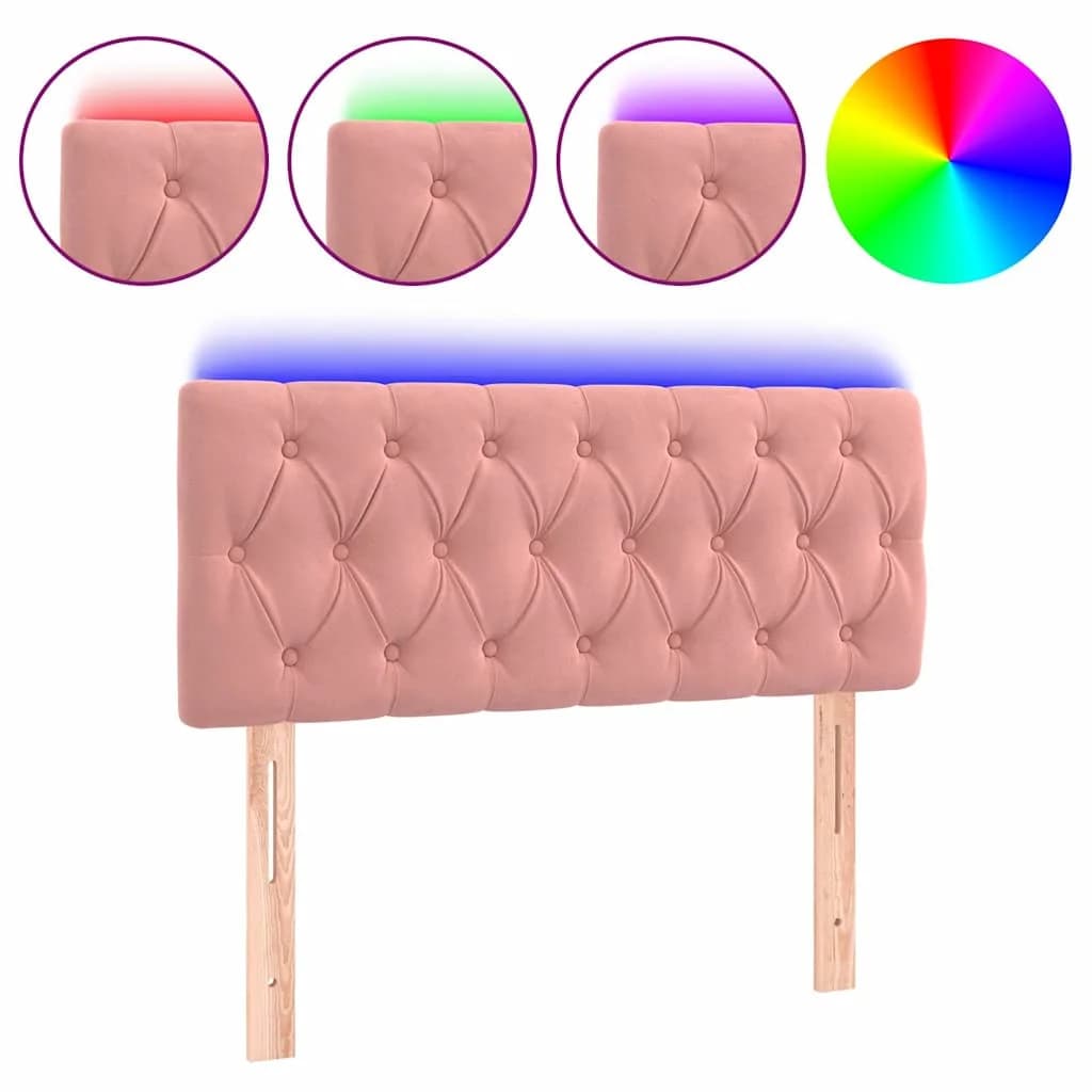 vidaXL Cabeceira de Cama com Luzes led Veludo 100x7x78/88 cm Rosa - 4097705331
